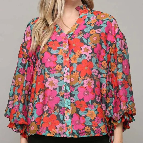 FATE Floral Print Balloon Sleeve Blouse - Picture 3 of 3